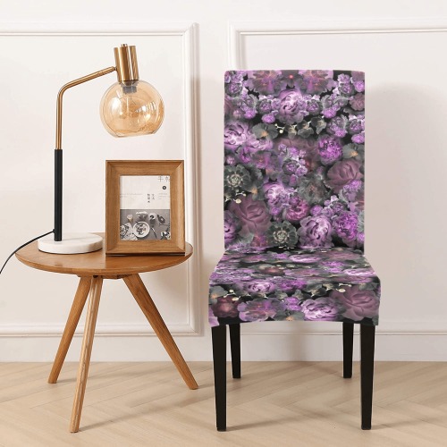 peonies dark purple Removable Dining Chair Cover