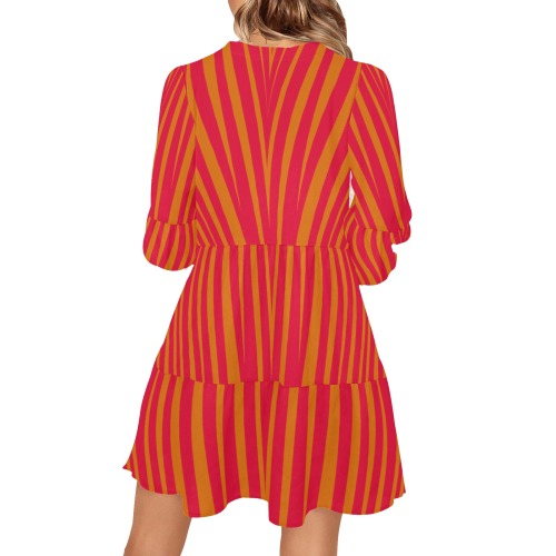 fucsia orange stripes V-Neck Loose Fit Dress (Model D62)
