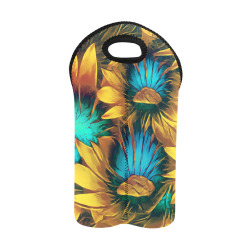 Yellow and Aqua Sun Flowers 2-Bottle Neoprene Wine Bag