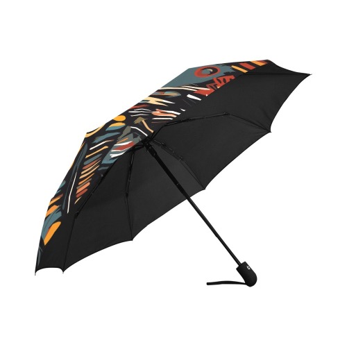 Tribal pattern of colorful shapes on black. Anti-UV Auto-Foldable Umbrella (U09)