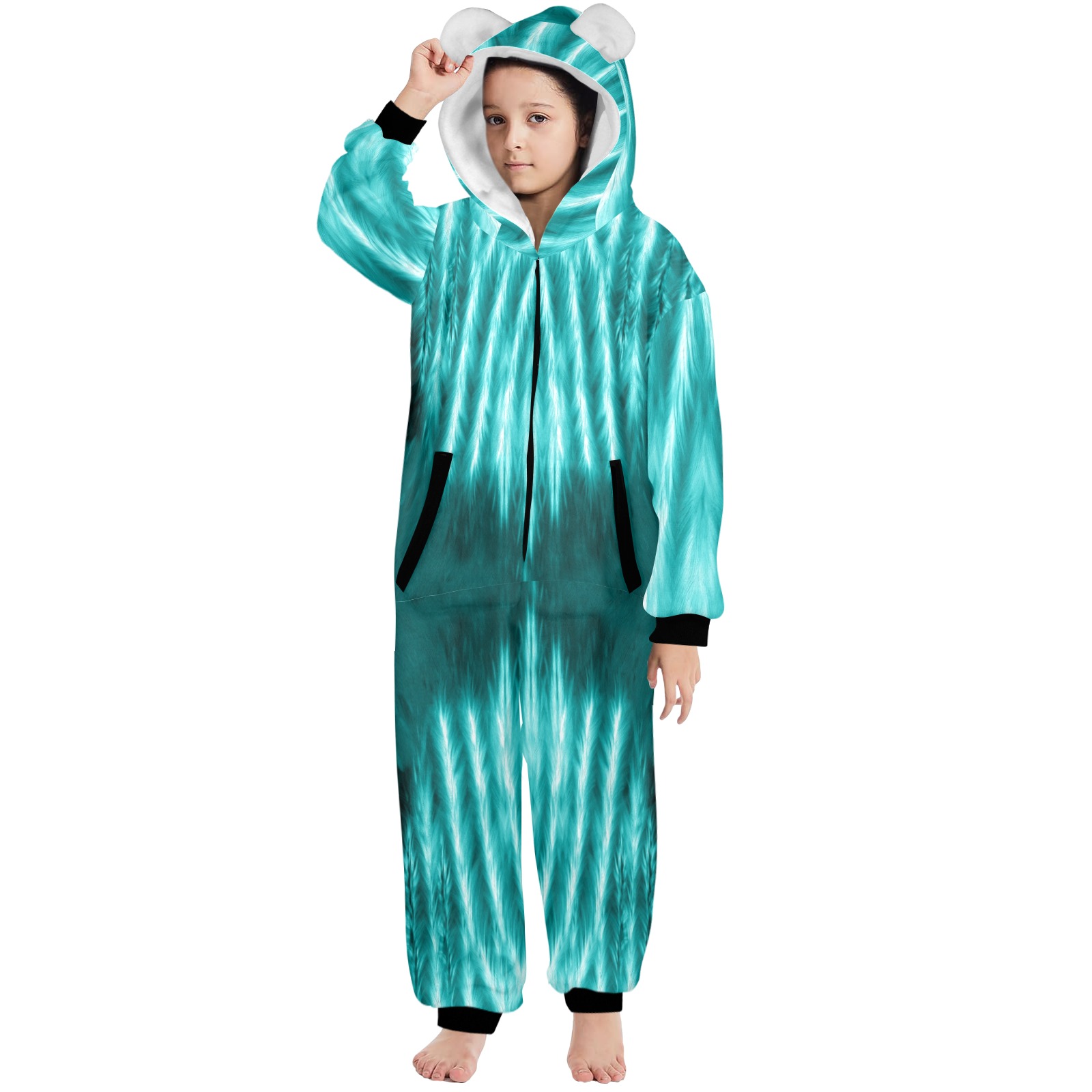 foulard angel 17 One-Piece Zip Up Hooded Pajamas for Big Kids
