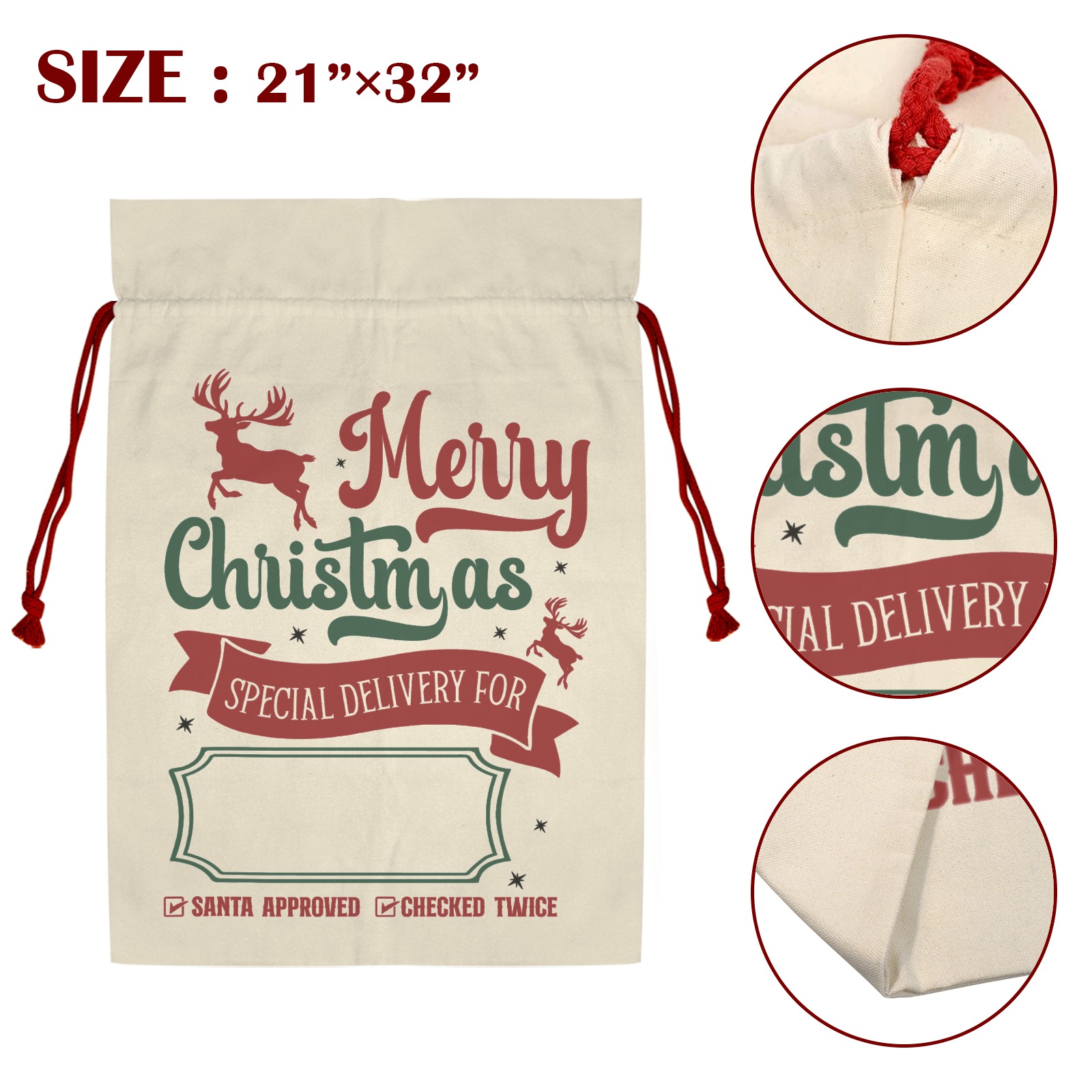 Customizable Santa Gift Sack Merry Christmas Special Delivery Santa Claus Drawstring Bag 21"x32" (One-Sided Printing)