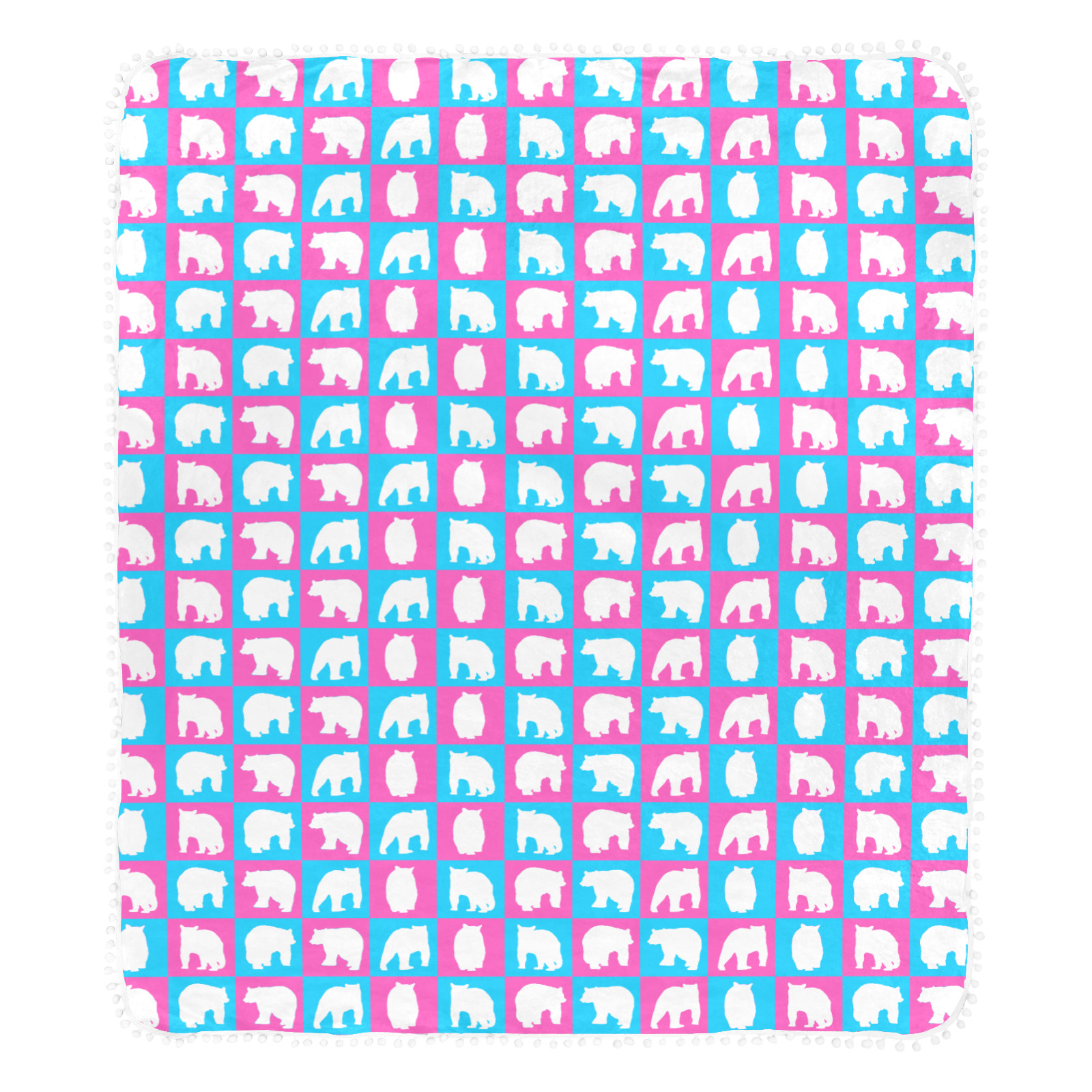 Polar Bear Squares Pom Pom Fringe Blanket 60"x80"