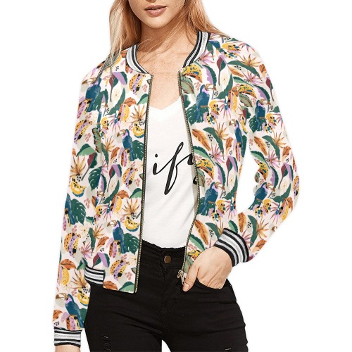 Toucans in wild tropical nature All Over Print Bomber Jacket for Women (Model H21)