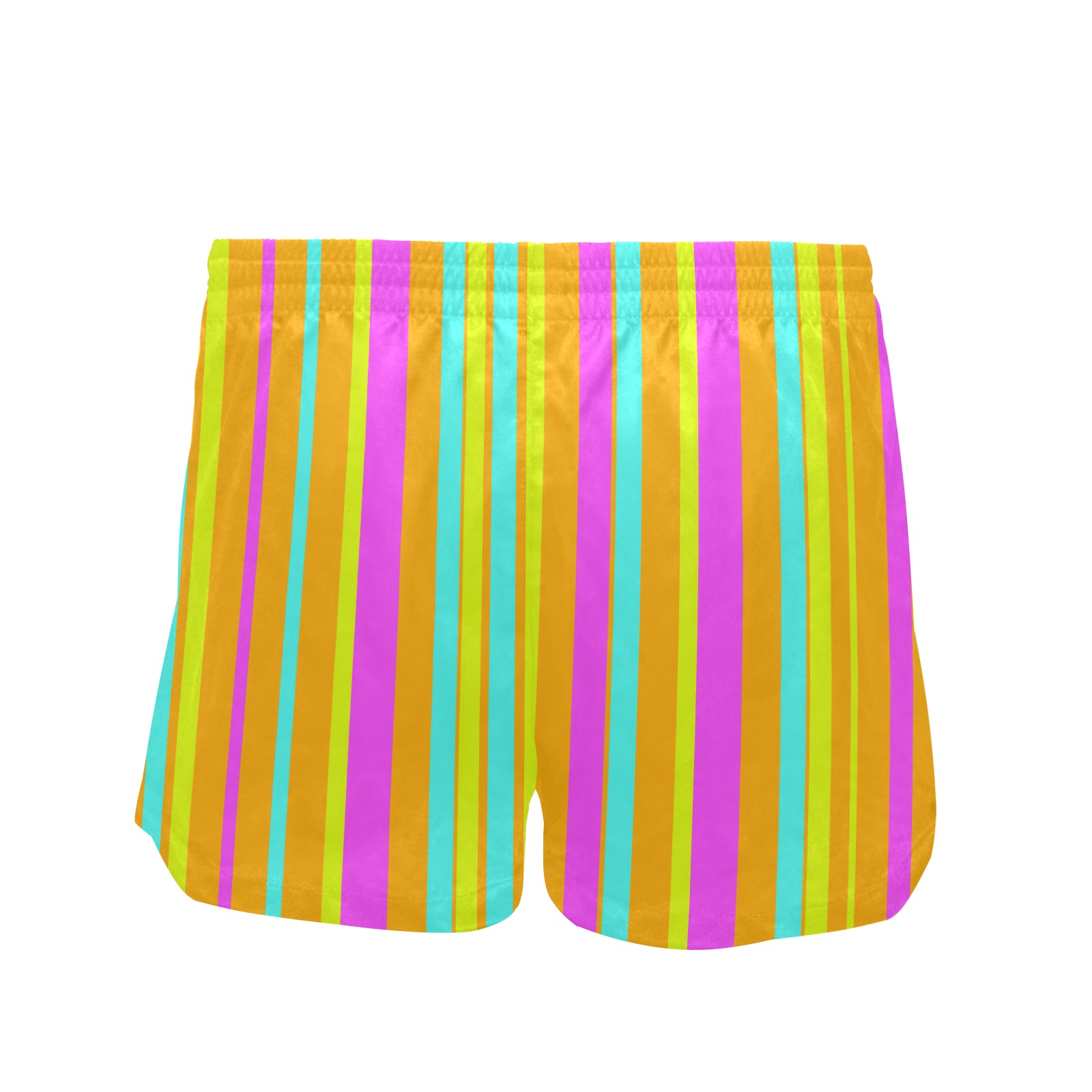 Neon Stripes Tangerine Turquoise Yellow Pink Women's Mid-Length Board Shorts (Model L55)
