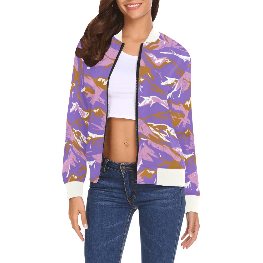 Modern lavender mountain camo All Over Print Bomber Jacket for Women (Model H19)