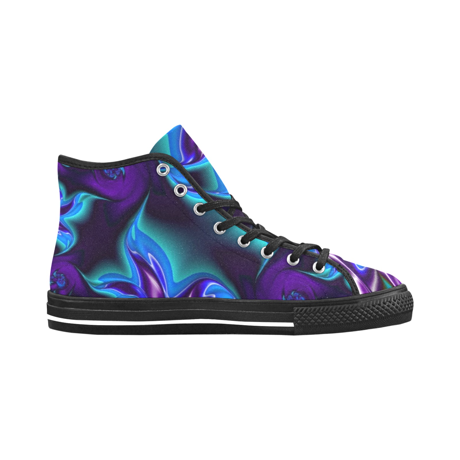 Aqua Blue and Purple Flowers Fractal Abstract Vancouver H Men's Canvas Shoes (1013-1)