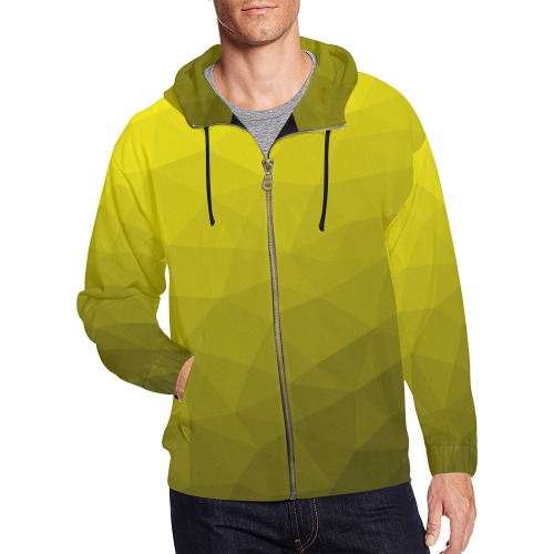 Yellow gradient geometric mesh pattern All Over Print Full Zip Hoodie for Men (Model H14)