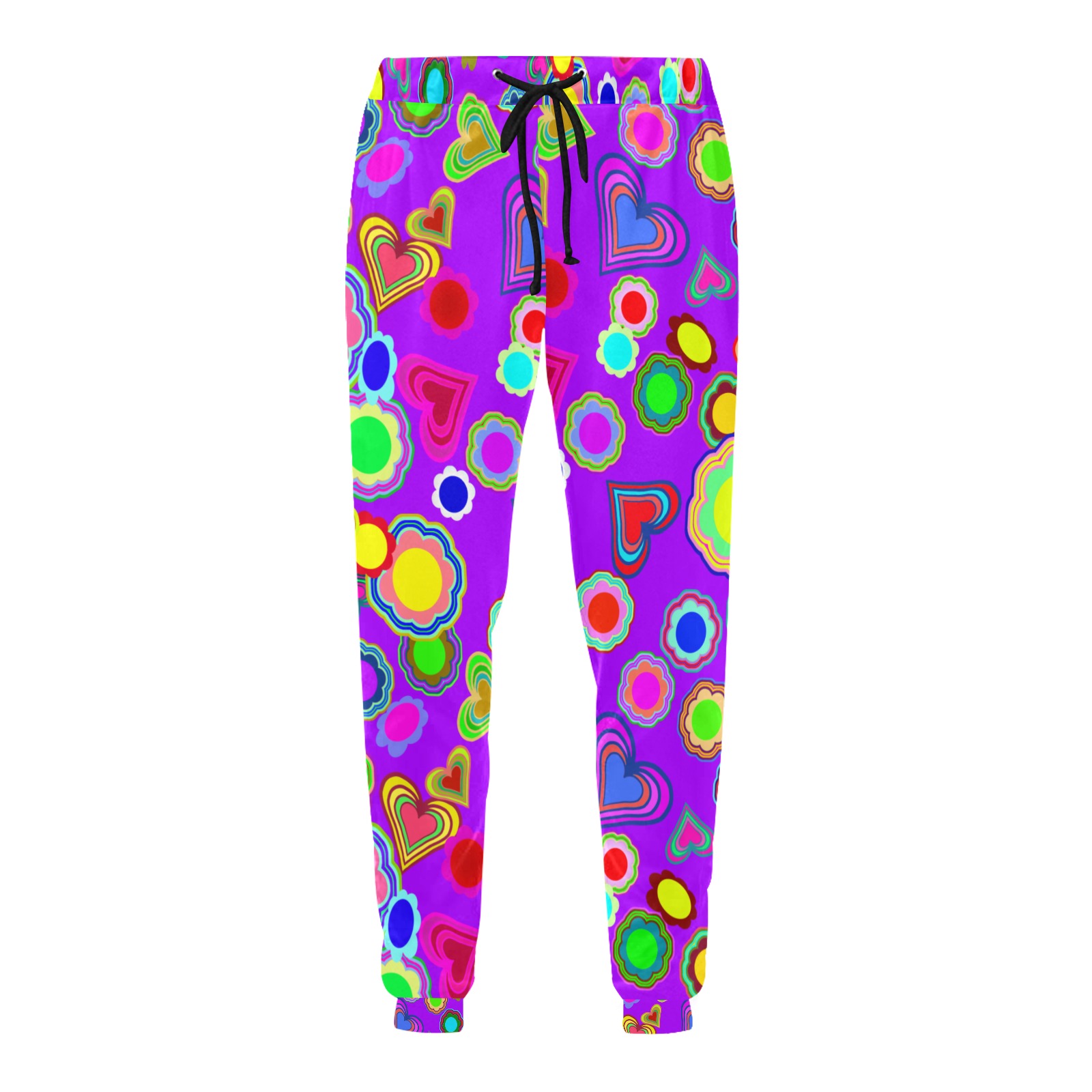 Groovy Hearts and Flowers Purple Unisex Casual Sweatpants (Model L11)