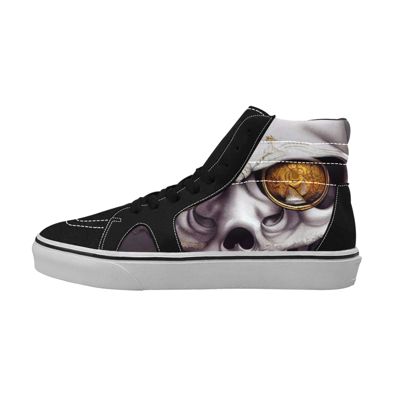 skull with gold eye's Men's High Top Skateboarding Shoes (Model E001-1)