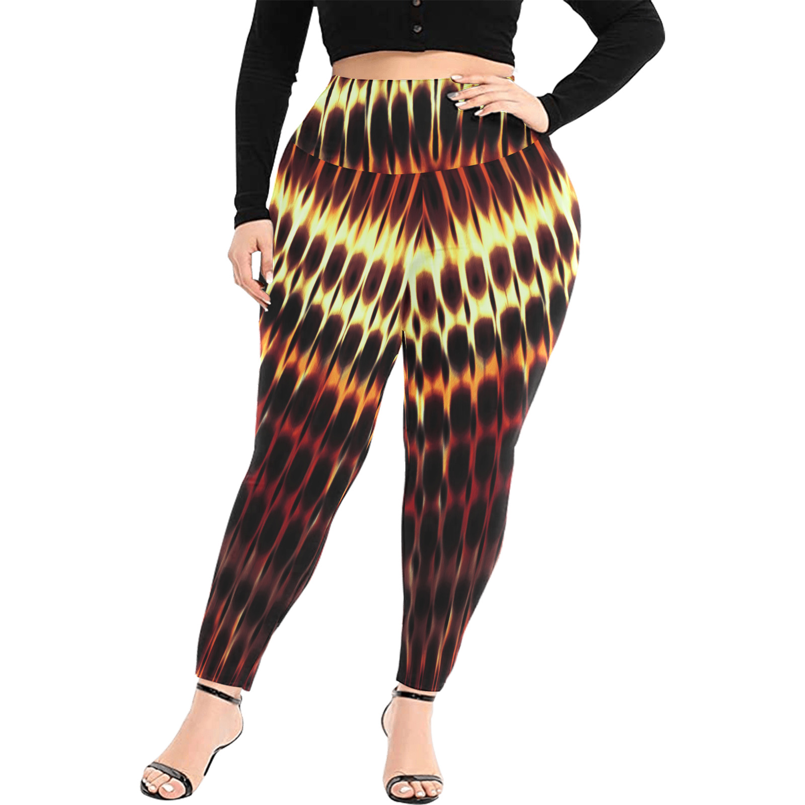 Modern Digital Hippie Tie-Dye Women's Extra Plus Size High Waist Leggings (Model L45)
