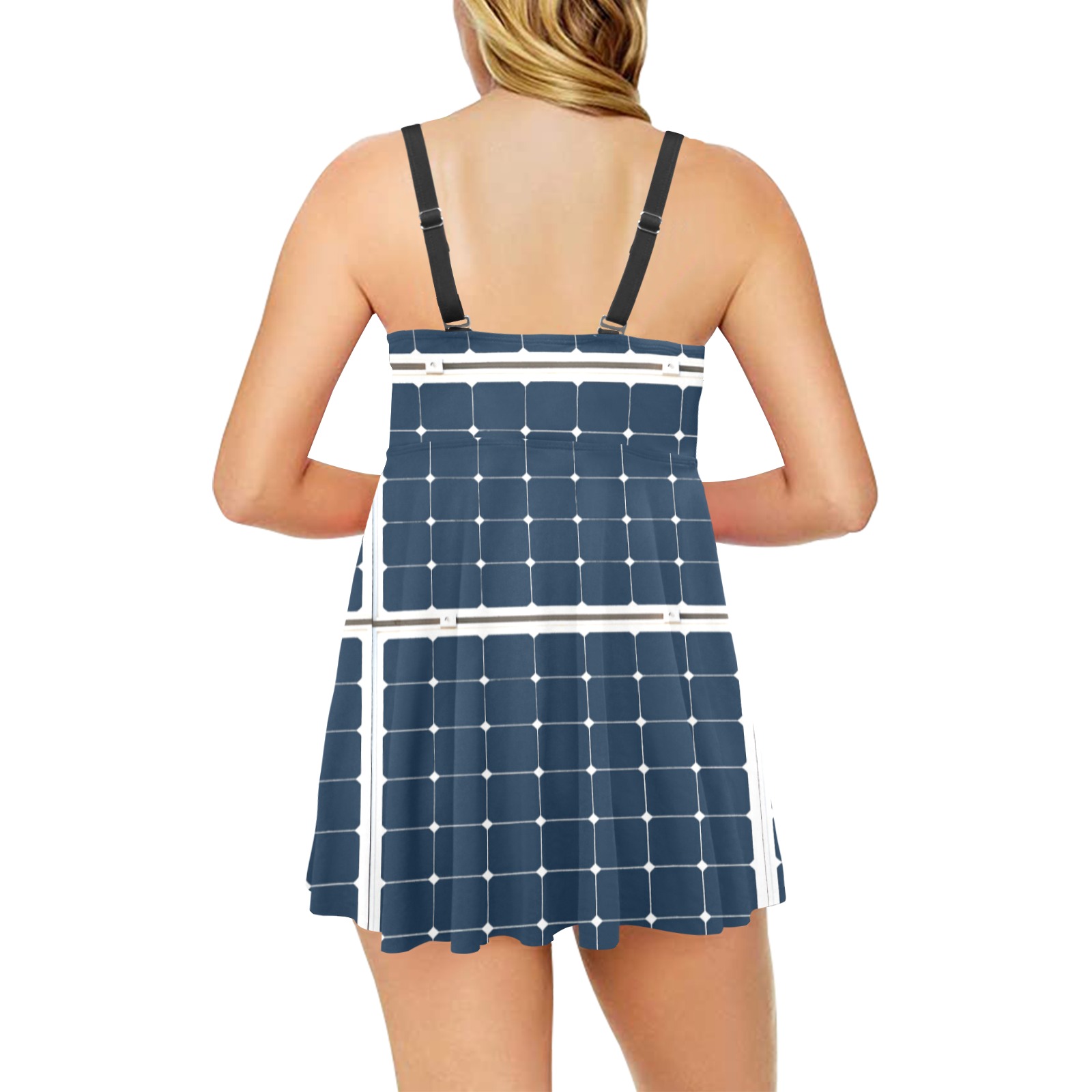Solar Technology Power Panel Image Sun Energy Chest Pleat Swim Dress (Model S31)