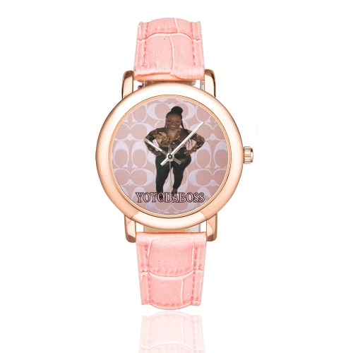 Customize Ladies Designer Watch Women's Rose Gold Leather Strap Watch(Model 201)