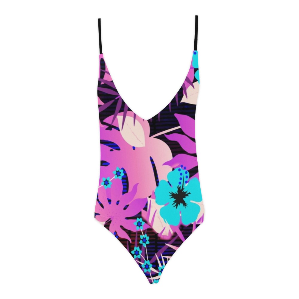 GROOVY FUNK THING FLORAL PURPLE Sexy Lacing Backless One-Piece Swimsuit (Model S10)
