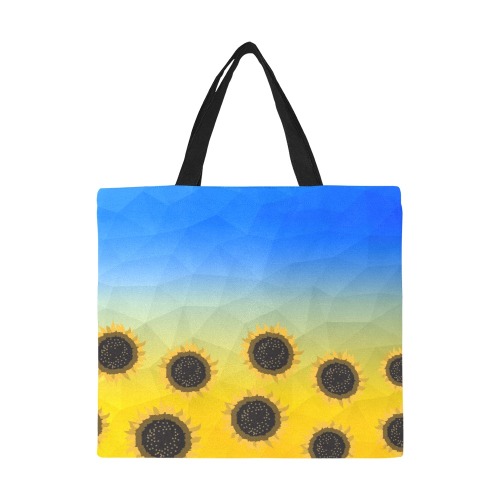 Ukraine yellow blue geometric mesh pattern Sunflowers All Over Print Canvas Tote Bag/Large (Model 1699)