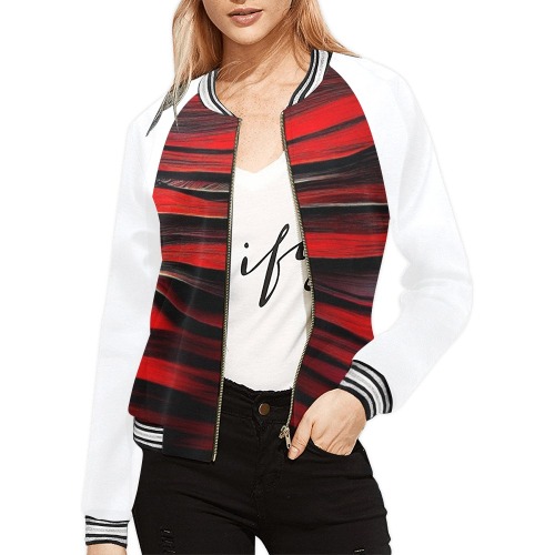 red and black horizontal stripe's All Over Print Bomber Jacket for Women (Model H21)