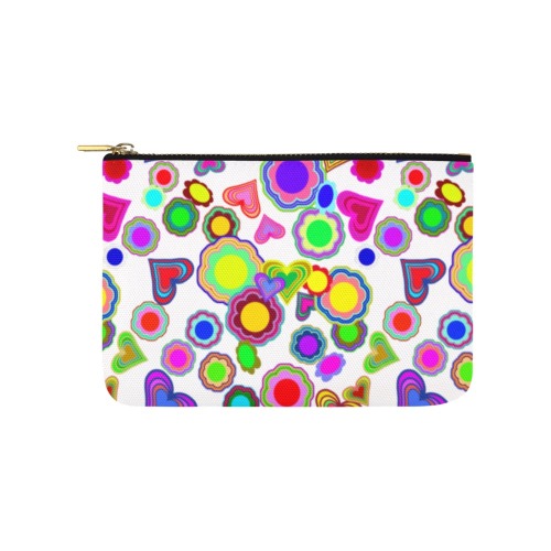 Groovy Hearts and Flowers White Carry-All Pouch 9.5''x6''