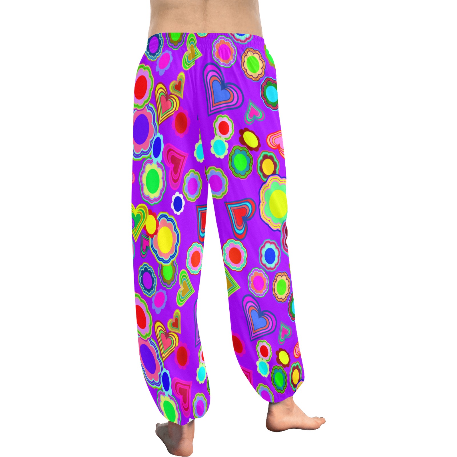 Groovy Hearts and Flowers Purple Women's All Over Print Harem Pants (Model L18)