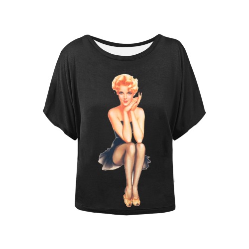Betty-Grable-Pin-Up-TRANS Pattern Women's Batwing-Sleeved Blouse T shirt (Model T44)