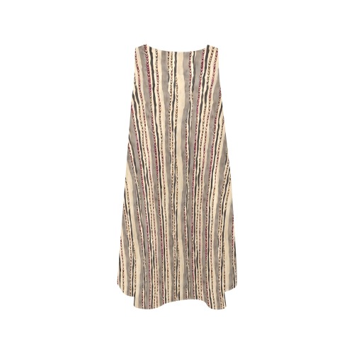 brown stripe 1 Sleeveless A-Line Pocket Dress (Model D57)
