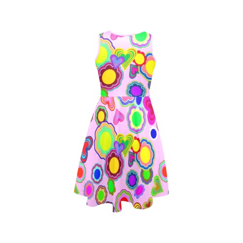 Groovy Hearts and Flowers Pink Sleeveless Expansion Dress (Model D60)