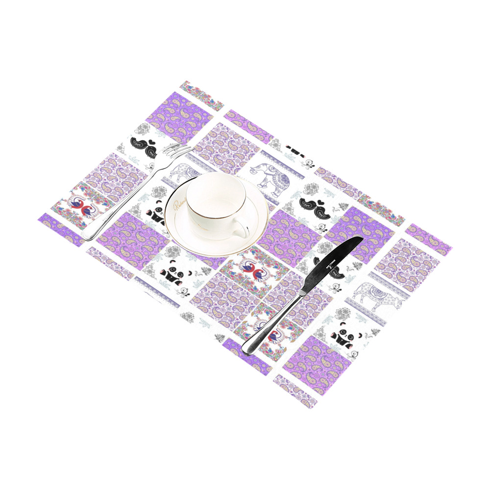 Purple Paisley Birds and Animals Patchwork Design Placemat 12’’ x 18’’ (Six Pieces)