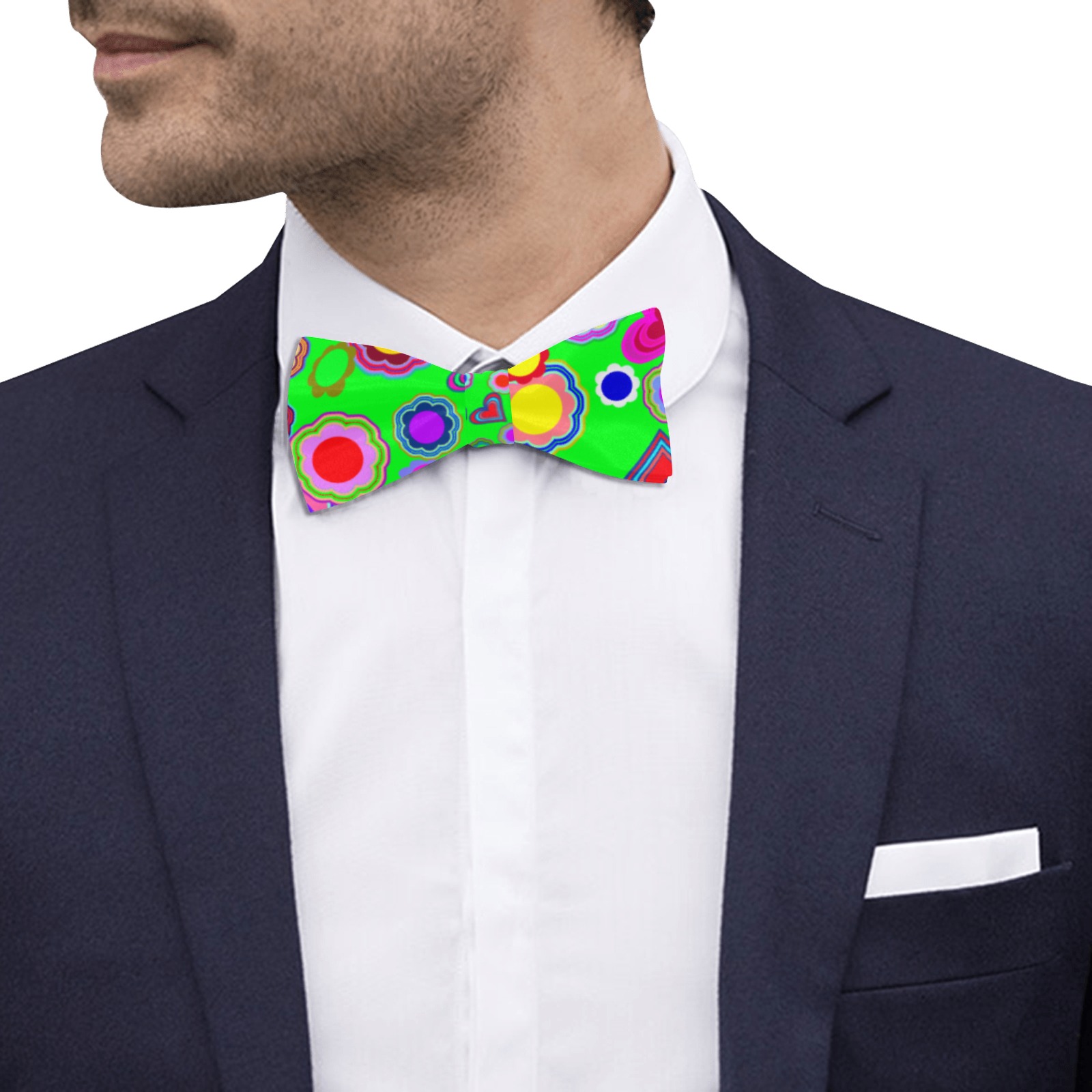 Groovy Hearts and Flowers Green Custom Bow Tie