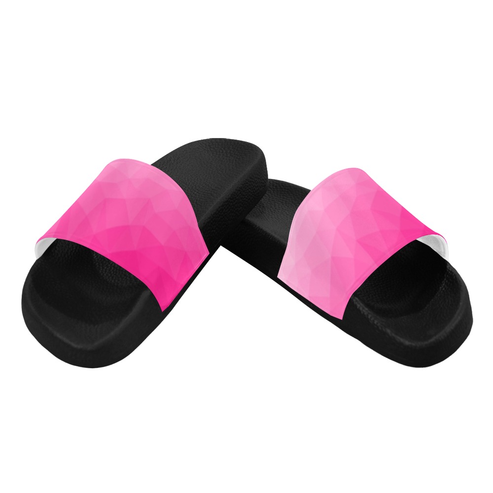 Hot pink gradient geometric mesh pattern Women's Slide Sandals (Model 057)