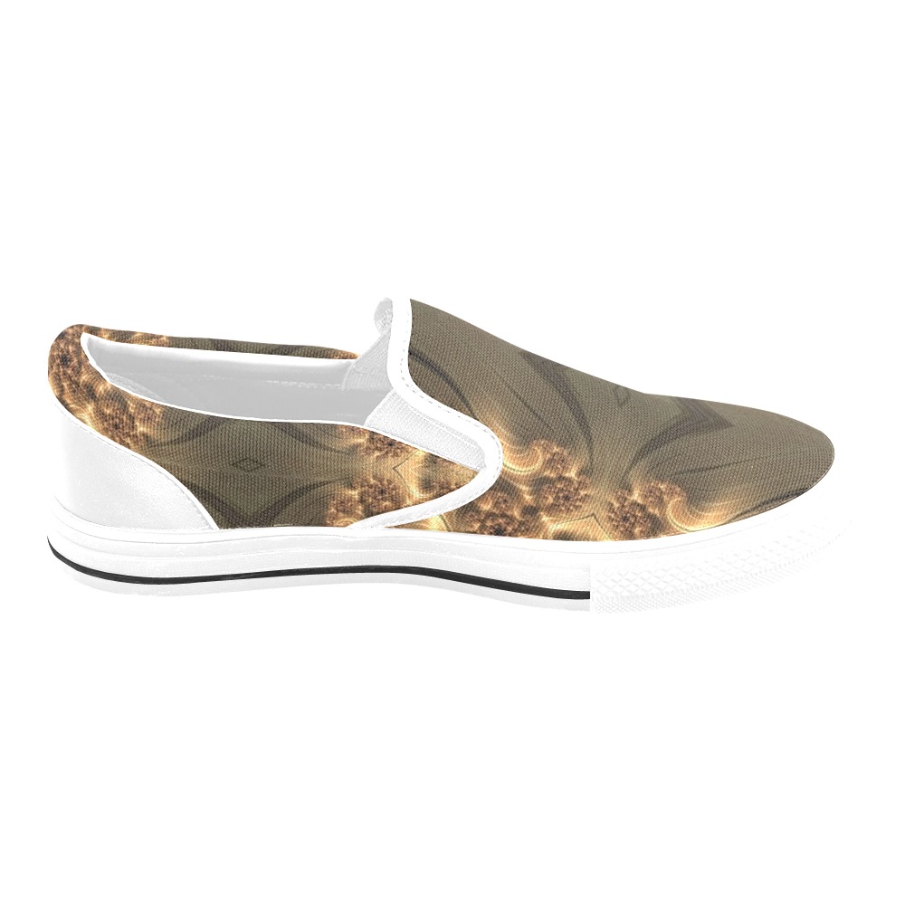 0-Evening Sun on the Golden Wheat Fields Fractal Abstract Women's Slip-on Canvas Shoes (Model 019)