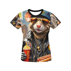 HOT DOG EATING NYC RAT 7 All Over Print T-Shirt for Women (USA Size) (Model T40)