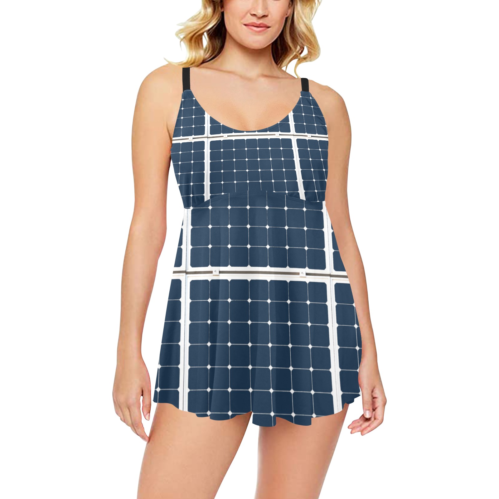 Solar Technology Power Panel Image Sun Energy Chest Pleat Swim Dress (Model S31)