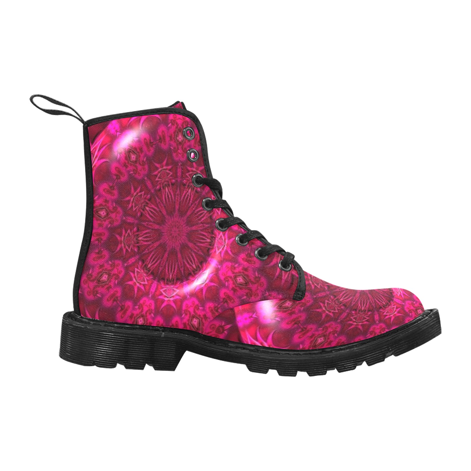 Ruby Red Crystal Abstract Fractal Kaleidoscope Mandala Martin Boots for Women (Black) (Model 1203H)