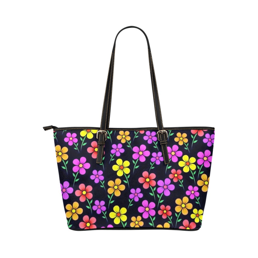 Wild Ripple Daisies Leather Tote Bag/Large (Model 1651)