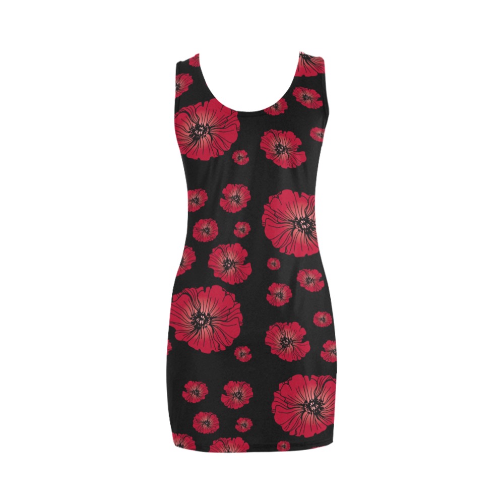 Ô Scarlet Poppies on Black Medea Vest Dress (Model D06)