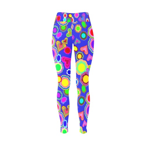 Groovy Hearts and Flowers Blue Women's Big Size Workout Leggings (Model L43)