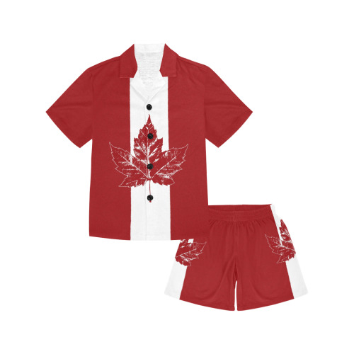 Cool Retro Canada Flag Little Girls' V-Neck Short Pajama Set
