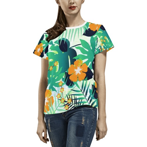 GROOVY FUNK THING FLORAL All Over Print T-Shirt for Women (USA Size) (Model T40)