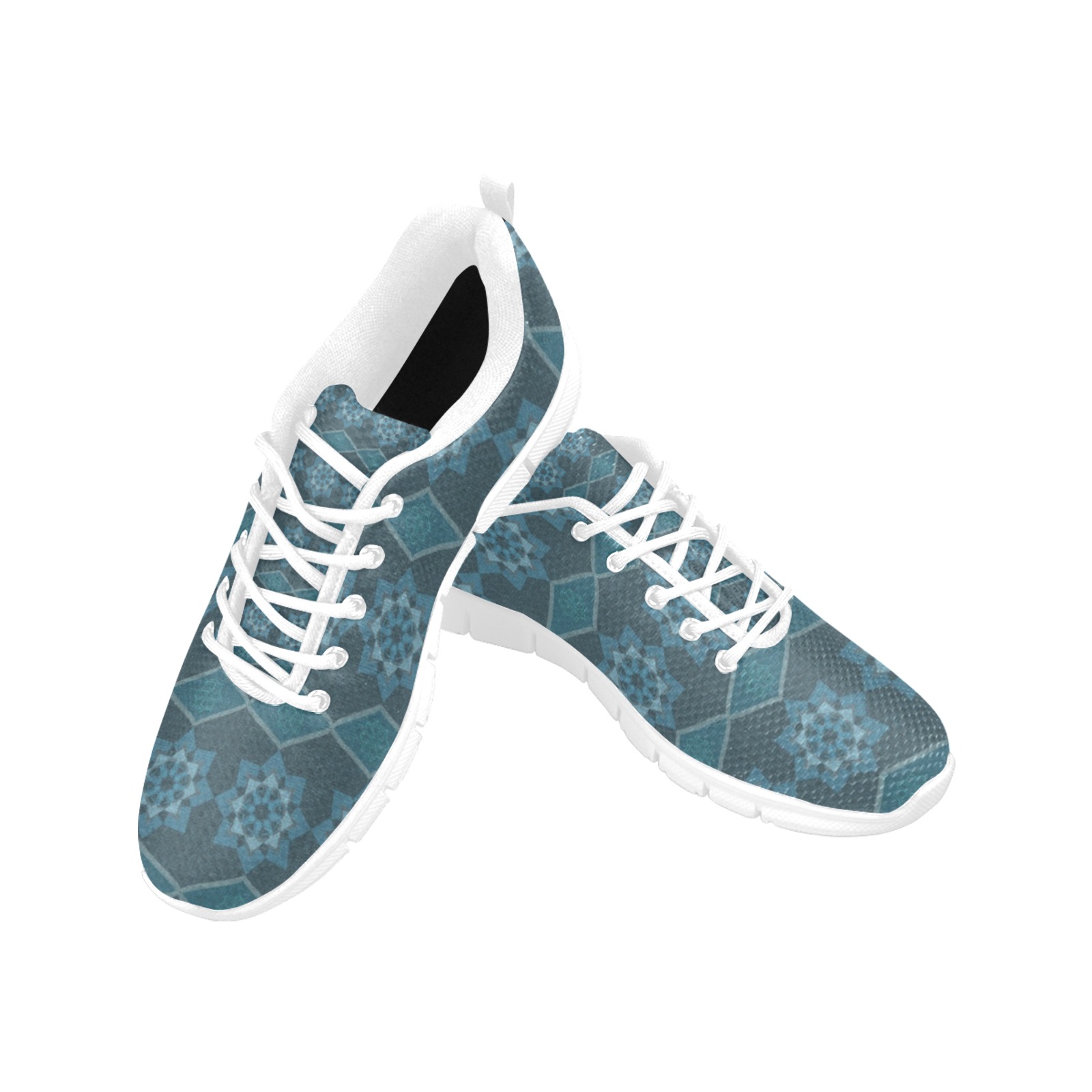 Turquoise Leafy floral Octagon and Diagonal pattern Women's Breathable Running Shoes (Model 055)