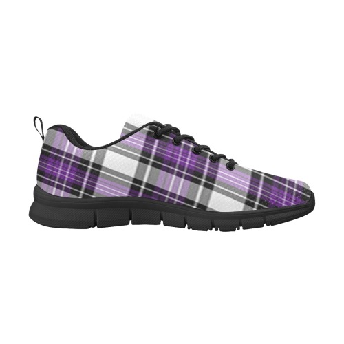 Purple Black Plaid Men's Breathable Running Shoes (Model 055)