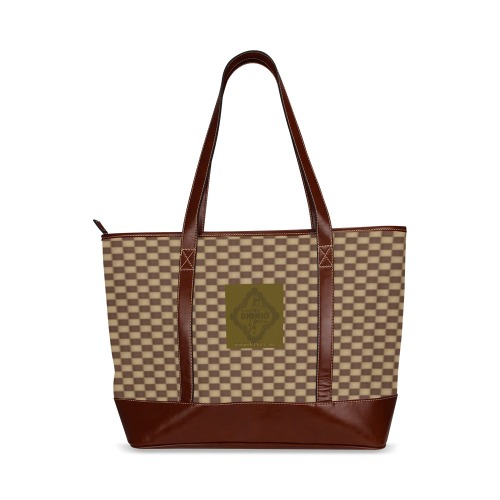 Dionio Clothing - Brown & Badge Checkered Tote Handbag Tote Handbag (Model 1642)