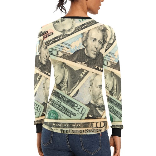 US PAPER CURRENCY Women's All Over Print Long Sleeve T-shirt (Model T51)