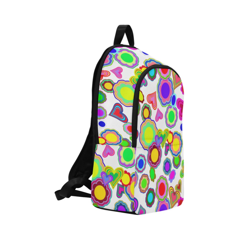 Groovy Hearts and Flowers White Fabric Backpack for Adult (Model 1659)