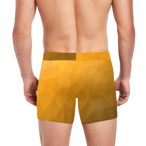 Orange gradient geometric mesh pattern Men's Boxer Briefs with Custom Inner Pocket & Waistband (Model L34)