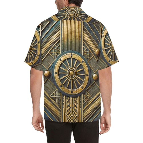 Blue iron Hawaiian Shirt with Merged Design (Model T58)