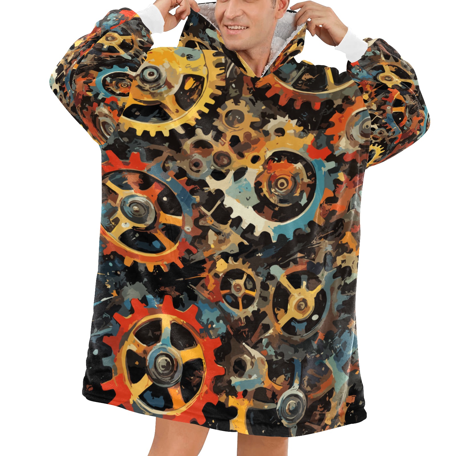 Cool Vintage Mechanical Gear Colorful Abstract Art Blanket Hoodie for Men