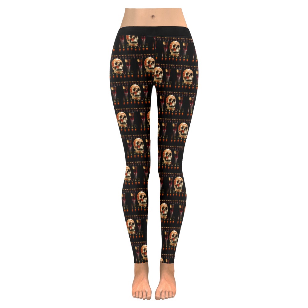 Gothic Skull Wine Candles Ritual Women's Low Rise Leggings (Invisible Stitch) (Model L05)