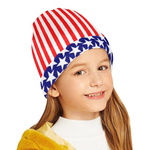 USA Red and White Stripes All Over Print Beanie for Kids