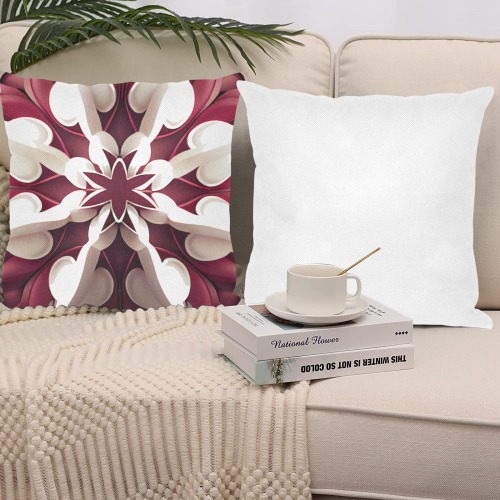 red and white floral pattern Linen Zippered Pillowcase 18"x18"(One Side&Pack of 2)