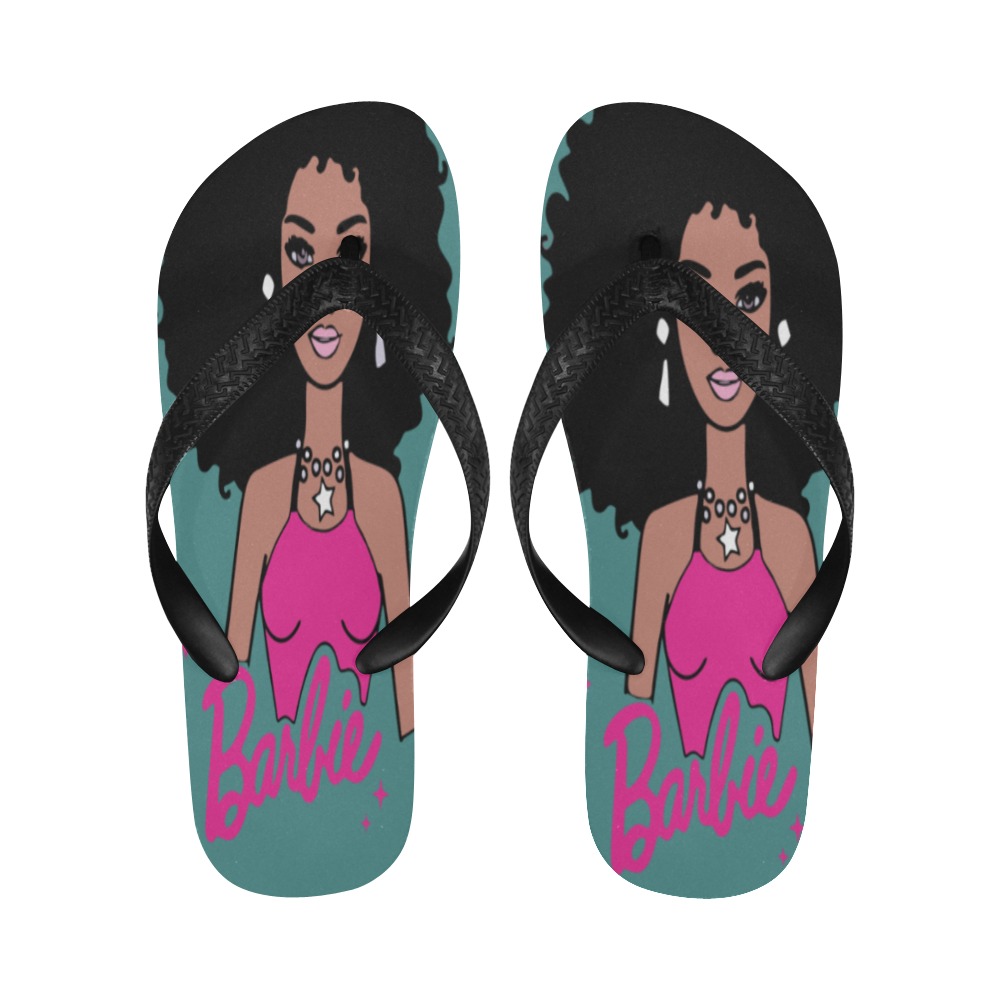 Afro Barbie Slippers Adults Flip Flops for Men/Women (Model 040)