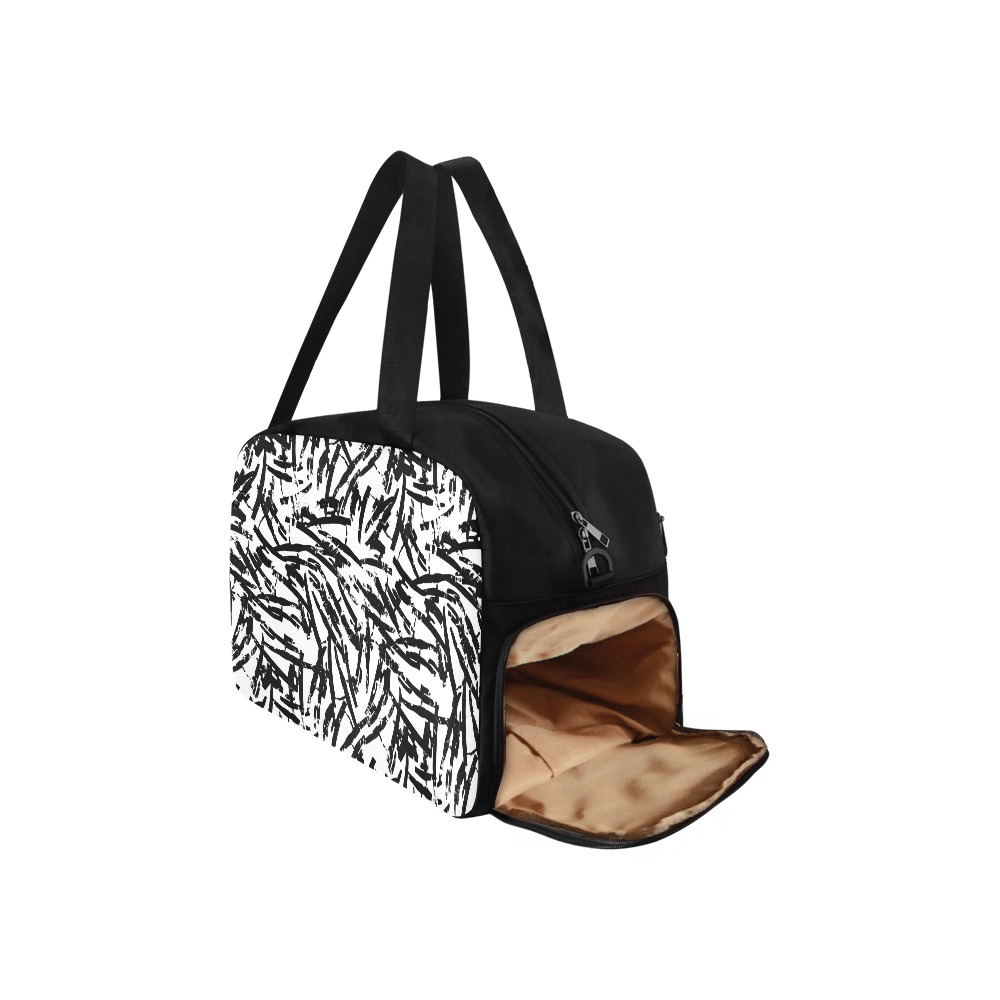 Brush Stroke Black and White Fitness Handbag (Model 1671)